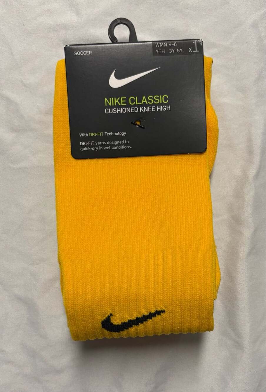 Nike Classic Cushioned Knee High Soccer Socks Size S Tour Yellow/Black SX5728-73